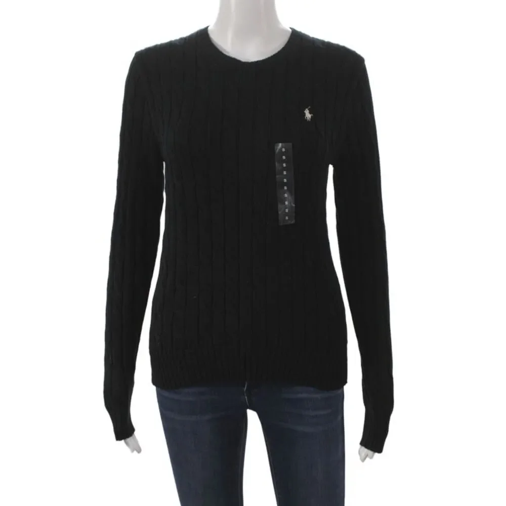 Polo Ralph Lauren Women Pullover Sweater Black Crew Neck 100% Cotton Size S